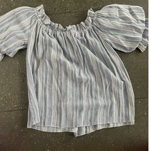 Light Blue Stripe Off Shoulder Half Sleeve Top Blouse